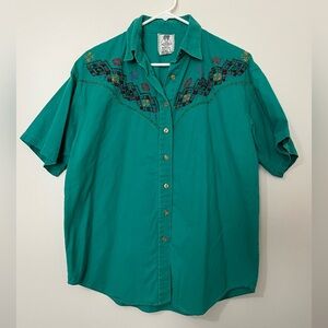 Vintage Short Circuit 100% Cotton Beaded Tribal Embellished Western Button Down